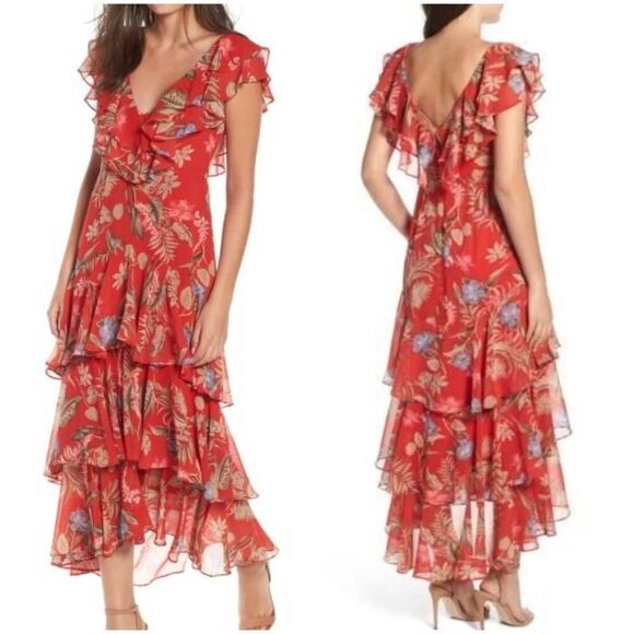 NEW WAYF Floral Chelsea Tiered Ruffle Maxi Dress Size Small - Picture 1 of 12